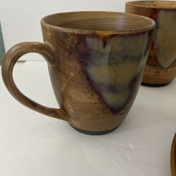 Stoneware Salad Appetizer Dessert Plates 4 With 4 Coffee Mugs Cups Sando Splash - Picture 2 of 8